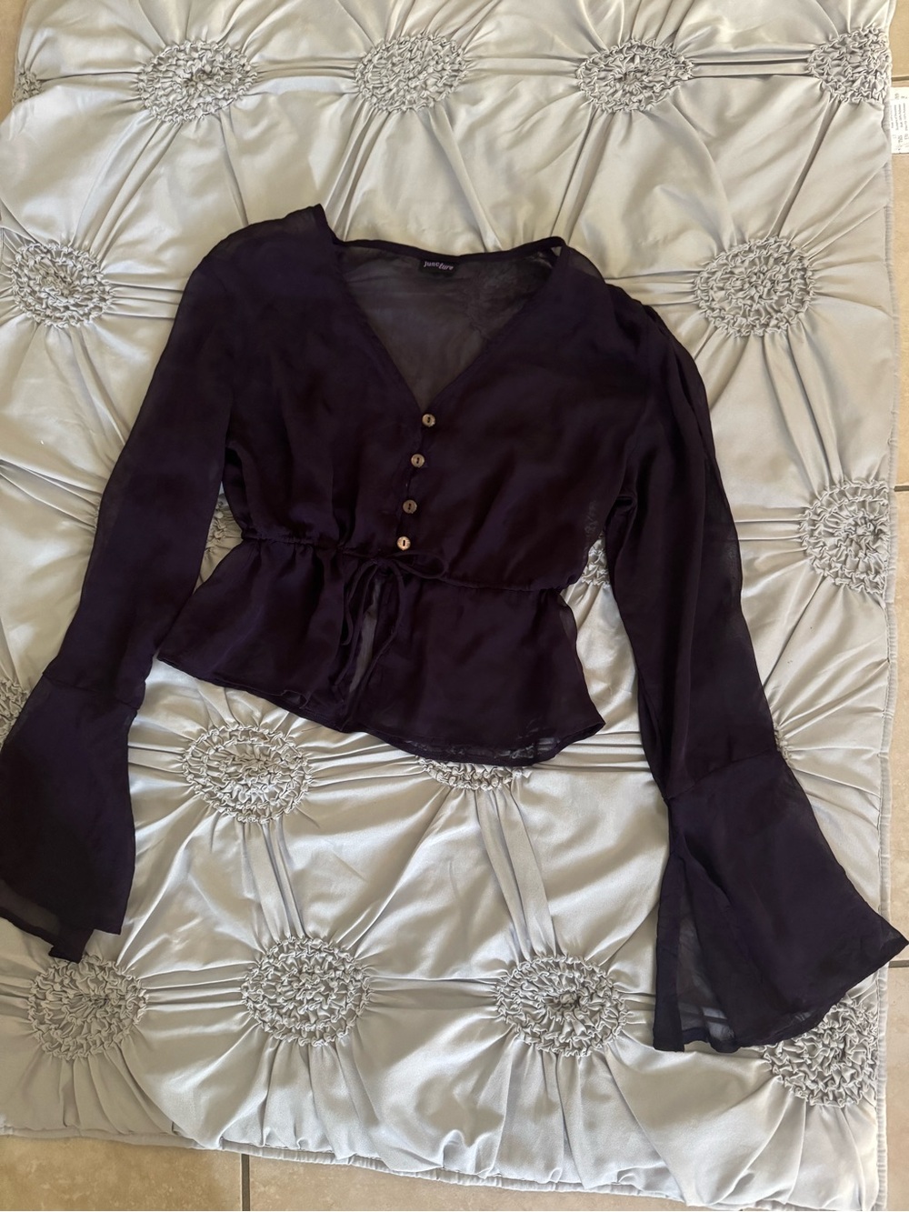 V-Neck Drawstring Peplum Blouse - Black